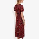 Pink Large Short Sleeve V-Neck Leopard Print Maxi Dress with Waist Tie