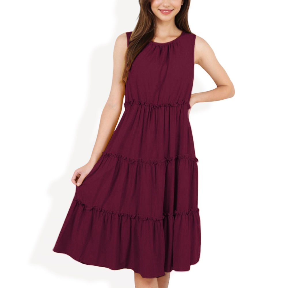 Sleeveless Tiered Babydoll Dress with Gathered Details