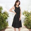 Black Large Sleeveless Tiered Babydoll Dress with Gathered Details