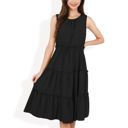 Black Medium Sleeveless Tiered Babydoll Dress with Gathered Details