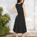 Black Medium Sleeveless Tiered Babydoll Dress with Gathered Details