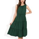 Green Large Sleeveless Tiered Babydoll Dress with Gathered Details