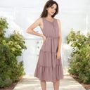 Beige Large Sleeveless Tiered Babydoll Dress with Gathered Details