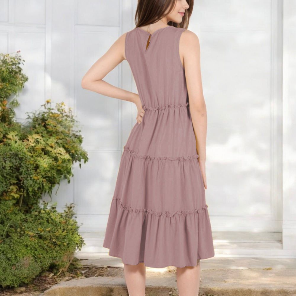 Sleeveless Tiered Babydoll Dress with Gathered Details