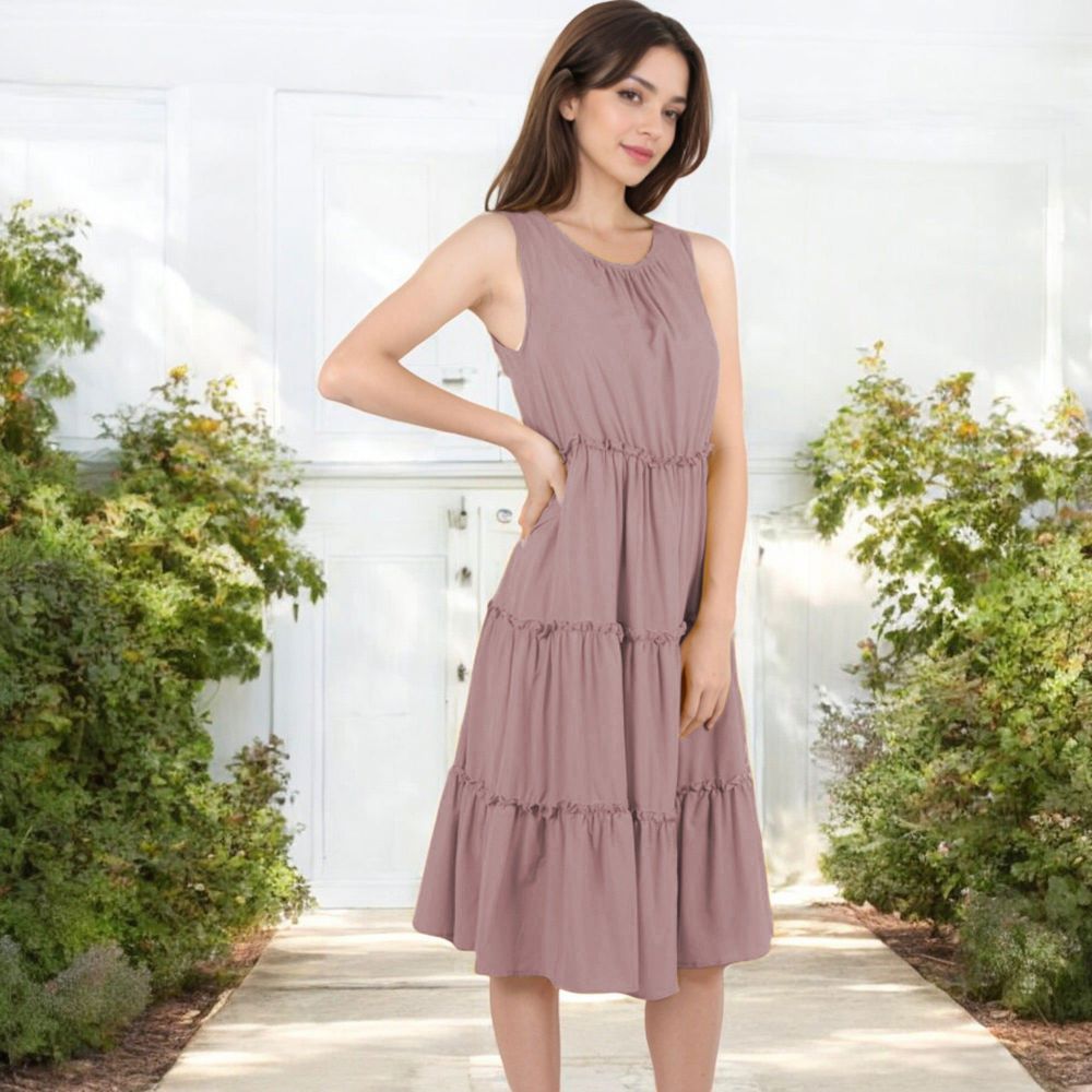 Sleeveless Tiered Babydoll Dress with Gathered Details