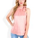 Pink Large Sleeveless Satin Blouse with Bow Tie Neck and Animal Print