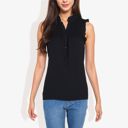  Sleeveless Button-Down Top with Smocked Detail and Ruffle Trim Casual Summer Blouse