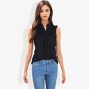  Sleeveless Button-Down Top with Smocked Detail and Ruffle Trim Casual Summer Blouse