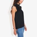  Sleeveless Button-Down Top with Smocked Detail and Ruffle Trim Casual Summer Blouse