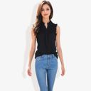 Black Large Sleeveless Button-Down Top with Smocked Detail and Ruffle Trim Casual Summer Blouse