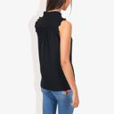 Black Large Sleeveless Button-Down Top with Smocked Detail and Ruffle Trim Casual Summer Blouse