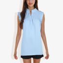 Blue Large Sleeveless Button-Down Top with Smocked Detail and Ruffle Trim Casual Summer Blouse