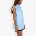 Blue Large Sleeveless Button-Down Top with Smocked Detail and Ruffle Trim Casual Summer Blouse