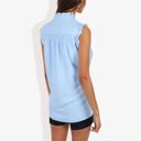 Blue Medium Sleeveless Button-Down Top with Smocked Detail and Ruffle Trim Casual Summer Blouse