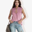 Pink Large Sleeveless Button-Down Top with Smocked Detail and Ruffle Trim Casual Summer Blouse