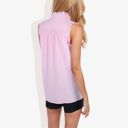 Pink Large Sleeveless Button-Down Top with Smocked Detail and Ruffle Trim Casual Summer Blouse