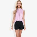 Pink Large Sleeveless Button-Down Top with Smocked Detail and Ruffle Trim Casual Summer Blouse