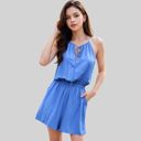 Blue XL Women's Sleeveless Drawstring Neck Romper with Elastic Waistband