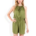 Green Large Sleeveless Drawstring Neck Romper with Elastic Waistband