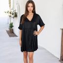  V-Neck Short Sleeve Babydoll Dress with Flowing Silhouette