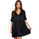 Black Large V-Neck Short Sleeve Babydoll Dress with Flowing Silhouette