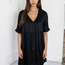 Black Large V-Neck Short Sleeve Babydoll Dress with Flowing Silhouette