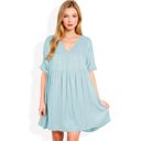 Blue Large V-Neck Short Sleeve Babydoll Dress with Flowing Silhouette