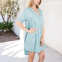 Blue Large V-Neck Short Sleeve Babydoll Dress with Flowing Silhouette