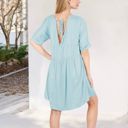 Blue Medium V-Neck Short Sleeve Babydoll Dress with Flowing Silhouette