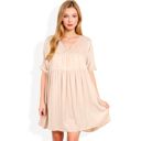 Beige Large V-Neck Short Sleeve Babydoll Dress with Flowing Silhouette