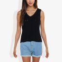 Black Large Sleeveless V-Neck Sweater Knit Tank Top