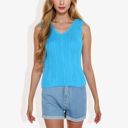 Blue Large Sleeveless V-Neck Sweater Knit Tank Top