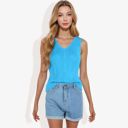 Blue Medium Sleeveless V-Neck Sweater Knit Tank Top