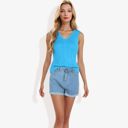 Blue Medium Sleeveless V-Neck Sweater Knit Tank Top