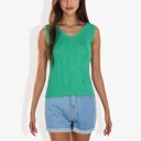 Green Medium Sleeveless V-Neck Sweater Knit Tank Top