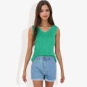 Green Medium Sleeveless V-Neck Sweater Knit Tank Top