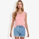 Pink Large Sleeveless V-Neck Sweater Knit Tank Top