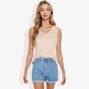 Beige Large Sleeveless V-Neck Sweater Knit Tank Top