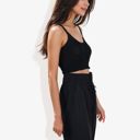 Black Large Knit Crop Top with Spaghetti Straps and Ribbed Hem Sleeveless Summer Tank Top