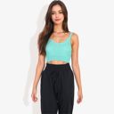 Green Large Knit Crop Top with Spaghetti Straps and Ribbed Hem Sleeveless Summer Tank Top