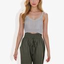 Gray Medium Knit Crop Top with Spaghetti Straps and Ribbed Hem Sleeveless Summer Tank Top