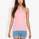  Halter Neck Knit Tank Top with Ribbed Design and Stretchy Fit for Casual Summer Wear