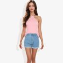  Halter Neck Knit Tank Top with Ribbed Design and Stretchy Fit for Casual Summer Wear