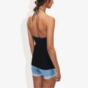 Black Large Halter Neck Knit Tank Top with Ribbed Design and Stretchy Fit for Casual Summer Wear