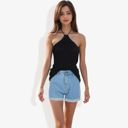 Black Large Halter Neck Knit Tank Top with Ribbed Design and Stretchy Fit for Casual Summer Wear