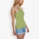 Green Large Halter Neck Knit Tank Top with Ribbed Design and Stretchy Fit for Casual Summer Wear