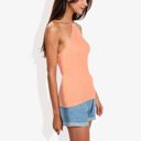 Orange Large Halter Neck Knit Tank Top with Ribbed Design and Stretchy Fit for Casual Summer Wear