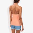 Orange Large Halter Neck Knit Tank Top with Ribbed Design and Stretchy Fit for Casual Summer Wear