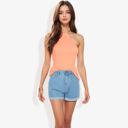 Orange Large Halter Neck Knit Tank Top with Ribbed Design and Stretchy Fit for Casual Summer Wear