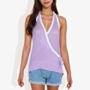 Purple Large Halter Neck Knit Tank Top with V-Neck Wrap Design and Side Tie Detail Casual Summer Top